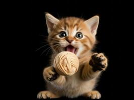 dañoso gatito en broma aplastar a un colgado juguete ai generativo foto