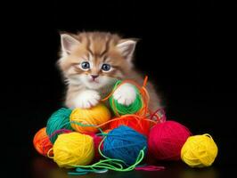 mischievous kitten playfully swatting at a dangling toy AI Generative photo