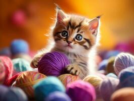 mischievous kitten playfully swatting at a dangling toy AI Generative photo