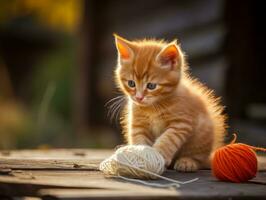 mischievous kitten playfully swatting at a dangling toy AI Generative photo
