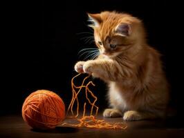 mischievous kitten playfully swatting at a dangling toy AI Generative photo