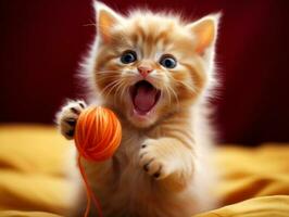 mischievous kitten playfully swatting at a dangling toy AI Generative photo