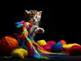 mischievous kitten playfully swatting at a dangling toy AI Generative photo