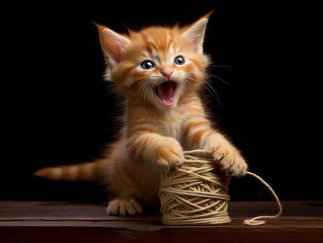 mischievous kitten playfully swatting at a dangling toy AI Generative photo