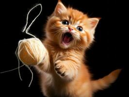 mischievous kitten playfully swatting at a dangling toy AI Generative photo