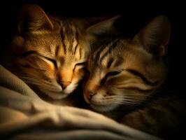 par de gatos abrazado arriba juntos compartiendo un calentar abrazo ai generativo foto