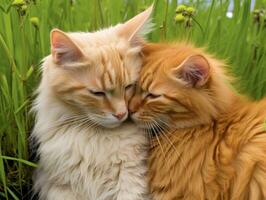pair of cats cuddled up together sharing a warm embrace AI Generative photo