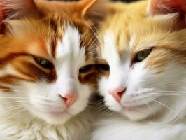 par de gatos abrazado arriba juntos compartiendo un calentar abrazo ai generativo foto