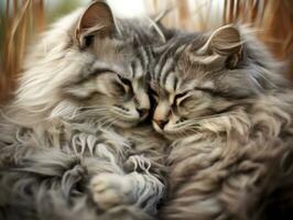 pair of cats cuddled up together sharing a warm embrace AI Generative photo