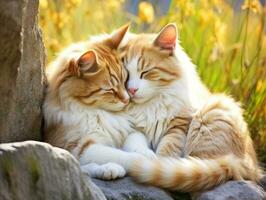 pair of cats cuddled up together sharing a warm embrace AI Generative photo