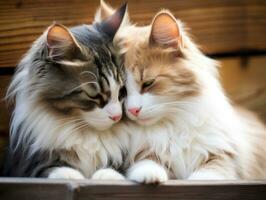 pair of cats cuddled up together sharing a warm embrace AI Generative photo