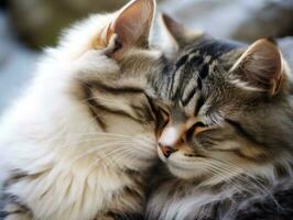 pair of cats cuddled up together sharing a warm embrace AI Generative photo