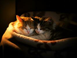 pair of cats cuddled up together sharing a warm embrace AI Generative photo