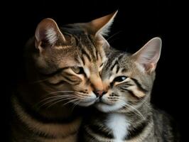 par de gatos abrazado arriba juntos compartiendo un calentar abrazo ai generativo foto