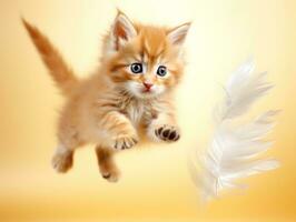 playful feline leaping through the air in pursuit of a feather toy AI Generative photo