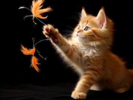 playful feline leaping through the air in pursuit of a feather toy AI Generative photo