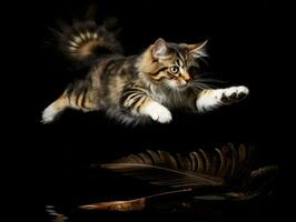 playful feline leaping through the air in pursuit of a feather toy AI Generative photo