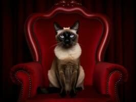 regal Siamese cat posed on a luxurious chair AI Generative photo