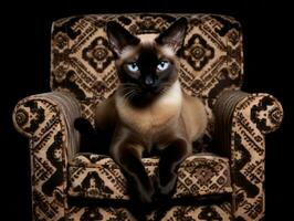 regal Siamese cat posed on a luxurious chair AI Generative photo