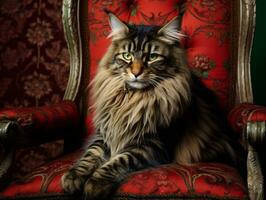 regal cat posed on a luxurious chair AI Generative photo