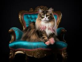 regal cat posed on a luxurious chair AI Generative photo