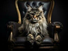 regal cat posed on a luxurious chair AI Generative photo