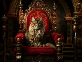 regal cat posed on a luxurious chair AI Generative photo