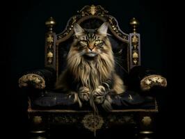 regal cat posed on a luxurious chair AI Generative photo