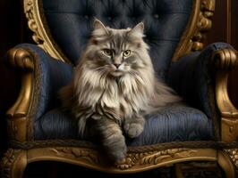 regal cat posed on a luxurious chair AI Generative photo