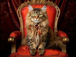 regal cat posed on a luxurious chair AI Generative photo