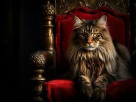 regal cat posed on a luxurious chair AI Generative photo