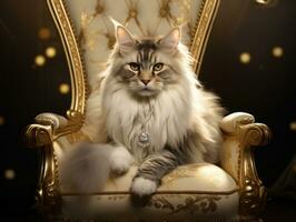 regal cat posed on a luxurious chair AI Generative photo