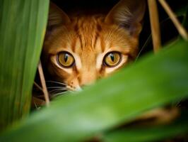 stealthy cat stalking through tall grass with its eyes fixed on prey AI Generative photo