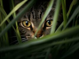 stealthy cat stalking through tall grass with its eyes fixed on prey AI Generative photo