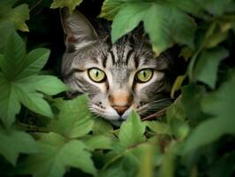 stealthy cat stalking through tall grass with its eyes fixed on prey AI Generative photo