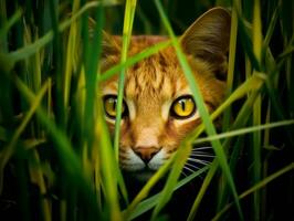 cauteloso gato acecho con sus ojos fijo en presa ai generativo foto