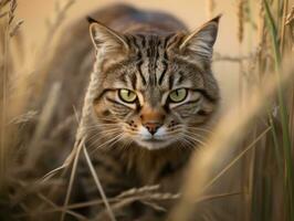 cauteloso gato acecho con sus ojos fijo en presa ai generativo foto