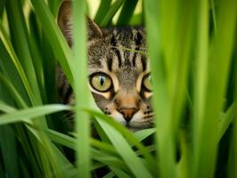 cauteloso gato acecho con sus ojos fijo en presa ai generativo foto