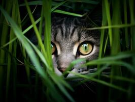 stealthy cat stalking with its eyes fixed on prey AI Generative photo