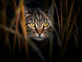 cauteloso gato acecho con sus ojos fijo en presa ai generativo foto