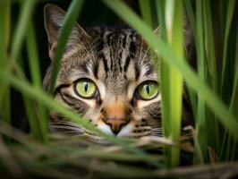 cauteloso gato acecho con sus ojos fijo en presa ai generativo foto