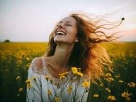 Happy woman celebrating a beautiful life AI Generative photo