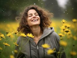 Happy woman celebrating a beautiful life AI Generative photo