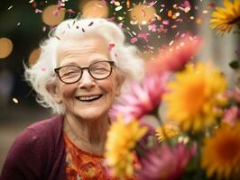 Happy woman celebrating a beautiful life AI Generative photo
