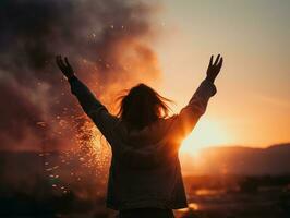 Happy woman celebrating a beautiful life AI Generative photo