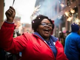 contento mujer celebrando un hermosa vida ai generativo foto