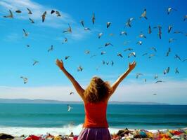 Happy woman celebrating a beautiful life AI Generative photo