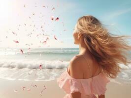 Happy woman celebrating a beautiful life AI Generative photo