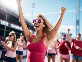 contento mujer celebrando un hermosa vida ai generativo foto