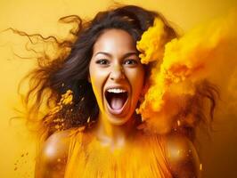 Happy woman celebrating a beautiful life AI Generative photo